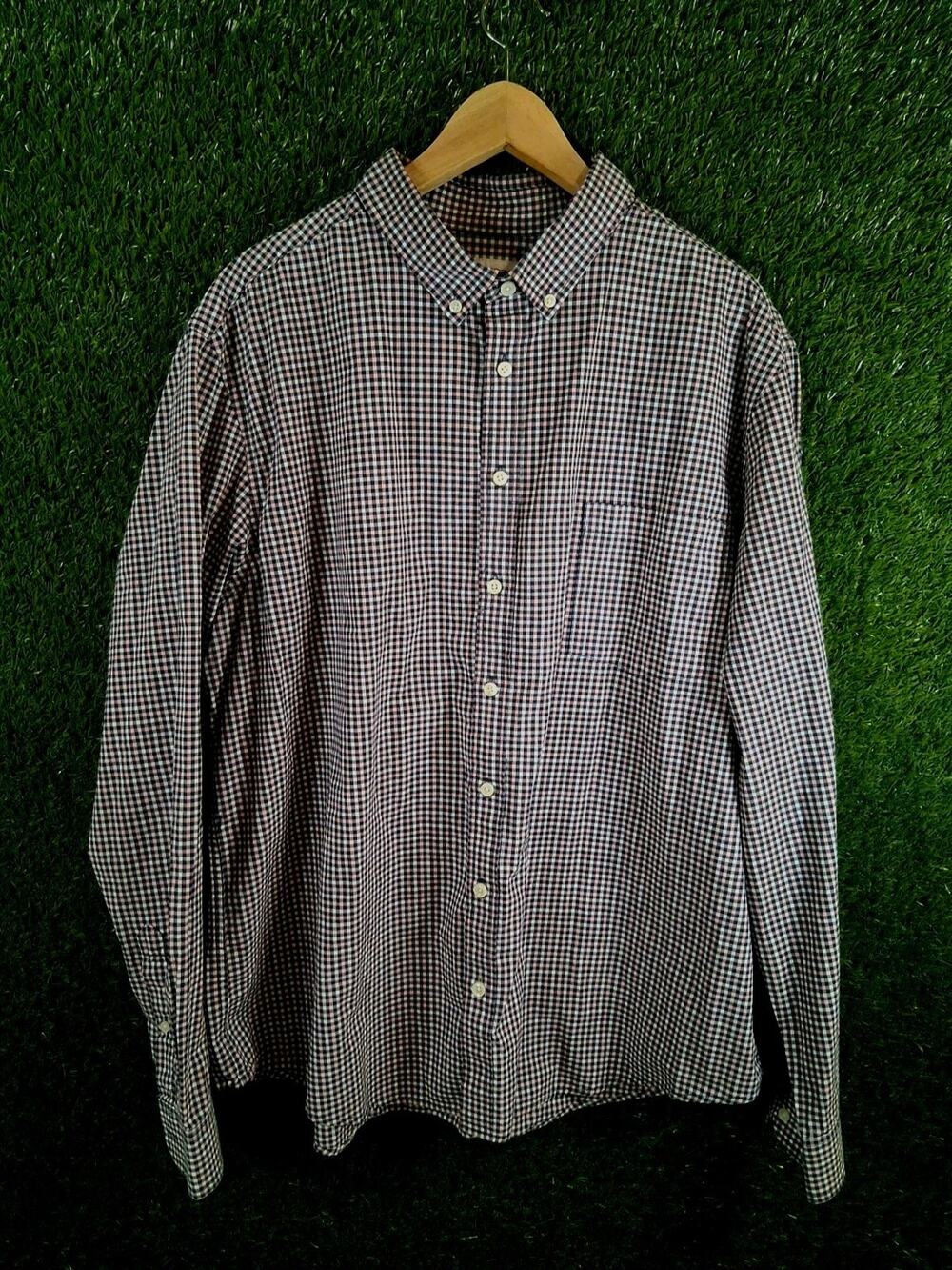 Goodfellow & Co Mens XXL Gingham Plaid Shirt Navy Pink White Standard Fit L/S